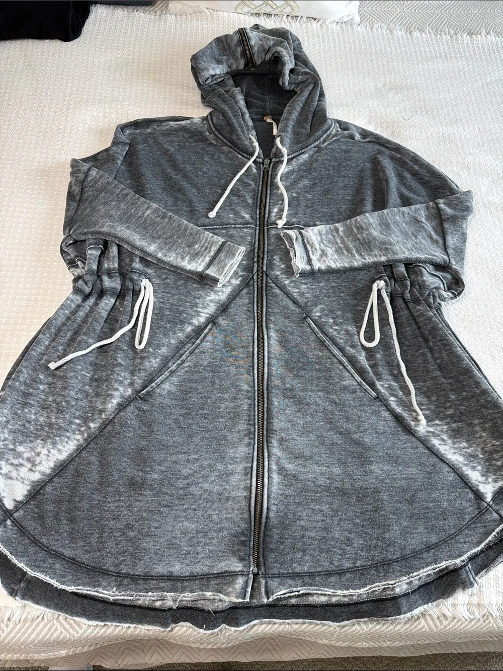 Free People zip front zip hoodie gray distressed sweatshirt size medium